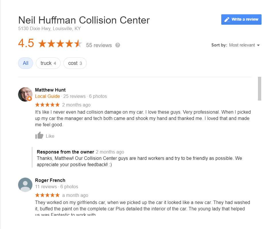 Read online reviews about auto body repair shops
